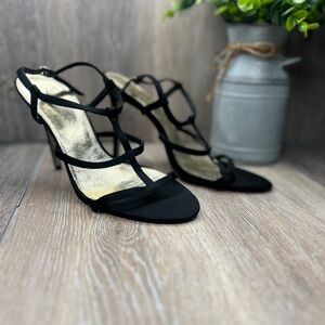 Adrianna Papell Black Strappy Heels 11M |Dressy Evening Sandals | Gold Insole